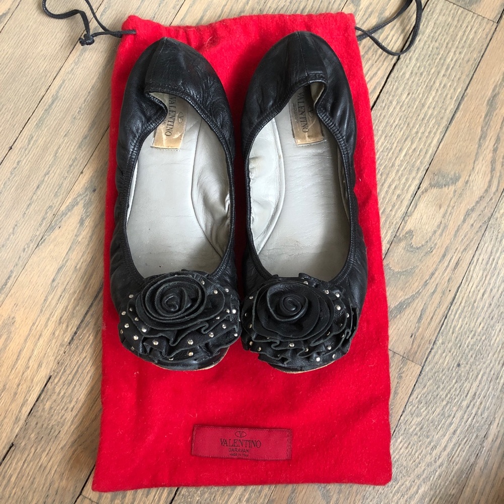 Valentino Rosette Black Flats